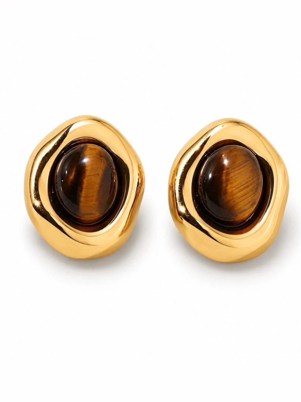24k Gold Plated Tiger's Eye Stud Earrings NWOT